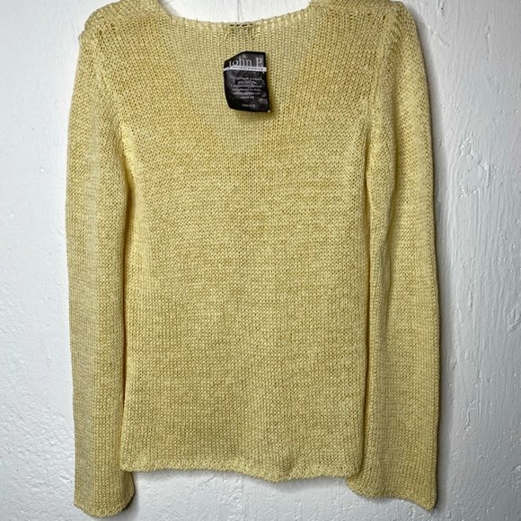John P. Greece cardigan sweater yellow open front w/tie NWT size L long sleeve - Picture 6 of 6